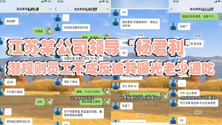 江苏某公司领导“杨君利”潜规则员工不成反被其曝光老少通吃