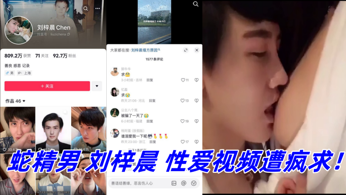 抖音网红鼻祖蛇精男【刘梓晨 】性爱视频遭疯求！